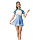 Blue Color Block frock style Swimwear for Teens