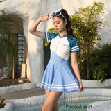 Blue Color Block frock style Swimwear for Teens