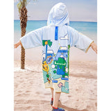 Blue Dino Lightweight Microfibre Hooded Swim Poncho/ beach coverup towel for Kids