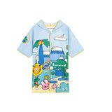 Blue Dino Lightweight Microfibre Hooded Swim Poncho/ beach coverup towel for Kids