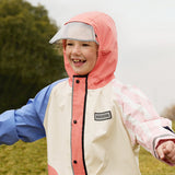 Bold Geometric Print Cream & Pink Raincoat for Kids