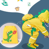 Bright Yellow 3D Dino Theme All Over Jumpsuit / Playsuit Raincoat for Kids
