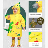 Bright Yellow 3d Dino Theme Raincoat for Kids