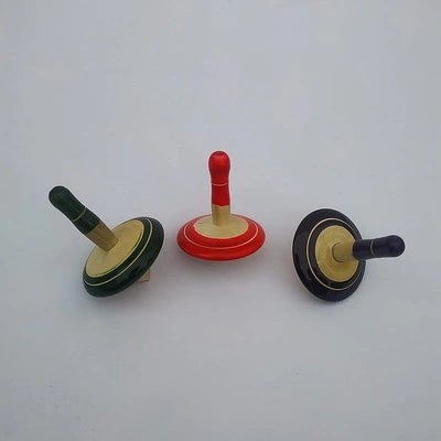 wooden spinning tops set of 3 handcrafted traditional indian toy kids karnataka india popup kids