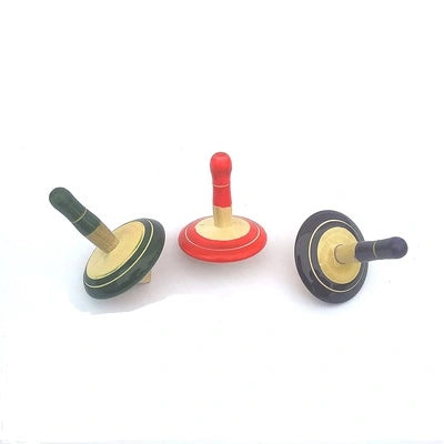 wooden spinning tops set of 3 handcrafted traditional indian toy kids karnataka india popup kids