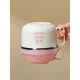 Cream & Pink Rabbit, Stainless Steel Dual Handle Soup and Noodles Lunch Box for Kids and Adults