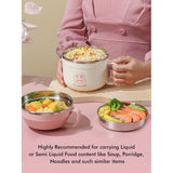 Cream & Pink Rabbit, Stainless Steel Dual Handle Soup and Noodles Lunch Box for Kids and Adults
