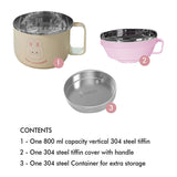 Cream & Pink Rabbit, Stainless Steel Dual Handle Soup and Noodles Lunch Box for Kids and Adults