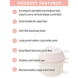 Cream & Pink Rabbit, Stainless Steel Dual Handle Soup and Noodles Lunch Box for Kids and Adults