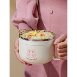 Cream & Pink Rabbit, Stainless Steel Dual Handle Soup and Noodles Lunch Box for Kids and Adults