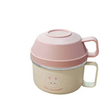 Cream & Pink Rabbit, Stainless Steel Dual Handle Soup and Noodles Lunch Box for Kids and Adults
