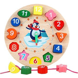 Wooden Learning Clock Toy with Lacing numbers