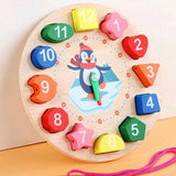 Wooden Learning Clock Toy with Lacing numbers