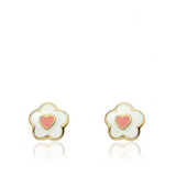 Frosted Enamel Flowers with Heart Center Earring