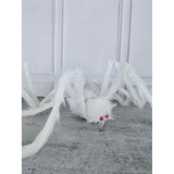 Giant Furry White Spider with bendable legs and red eyes for Halloween Decoration