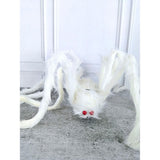 Giant Furry White Spider with bendable legs and red eyes for Halloween Decoration