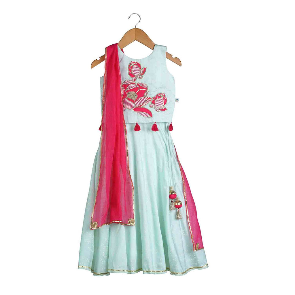 Bandhej Lehnga with Floral Embroidery