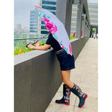 Pink floral Paint Brush theme Rain & All Season Umbrella for Teens and Adults