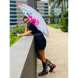 Pink floral Paint Brush theme Rain & All Season Umbrella for Teens and Adults