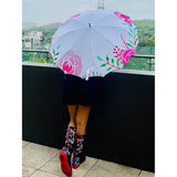 Pink floral Paint Brush theme Rain & All Season Umbrella for Teens and Adults