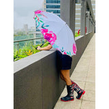 Pink floral Paint Brush theme Rain & All Season Umbrella for Teens and Adults