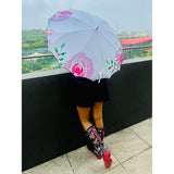 Pink floral Paint Brush theme Rain & All Season Umbrella for Teens and Adults