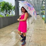 Pink Hydrangea Bunch Floral Print Translucent All-season Umbrella for kids & Adults