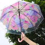 Pink Hydrangea Bunch Floral Print Translucent All-season Umbrella for kids & Adults