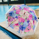 Pink Hydrangea Bunch Floral Print Translucent All-season Umbrella for kids & Adults