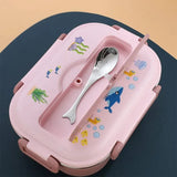 Pink Submarine Theme Compartment Steel Tiffin Lunch Box for Boys and Girls