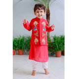 Pink Floral Applique Bandhgala and Kurta Set
