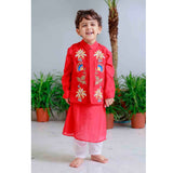 Pink Floral Applique Bandhgala and Kurta Set