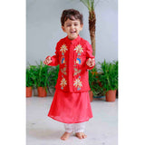 Pink Floral Applique Bandhgala and Kurta Set