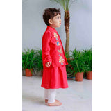 Pink Floral Applique Bandhgala and Kurta Set