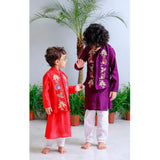 Pink Floral Applique Bandhgala and Kurta Set