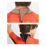 Superhero Green & Orange 2.5mm Neoprene Knee Length Kids Swimsuit, Half Sleeves Swimwear