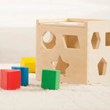Shape Sorting Cube-Classic Montessori Wooden Toy with 15 Shapes-Kids Shape Sorter for Toddlers
