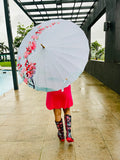 Teal & Pink Floral, Chinese Canopy Style Rain and All season Umbrella