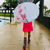 Teal & Pink Floral, Chinese Canopy Style Rain and All season Umbrella