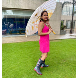 Yellow Stem, Chinese Canopy Style Rain and All season Umbrella