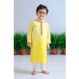 Lemon Floral Applique Bandhgala and Kurta Set