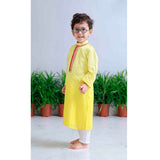Lemon Floral Applique Bandhgala and Kurta Set