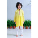 Lemon Floral Applique Bandhgala and Kurta Set