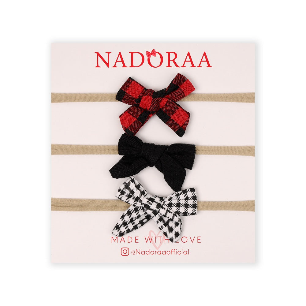 Nadoraa Checks And Solids Headband Set- Pack Of 3