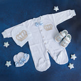Muffin Light Blue Romper with Crown 4 Piece Set