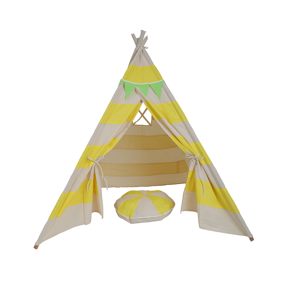 Yellow Striped Tee Pee Tent with Matching Bunting