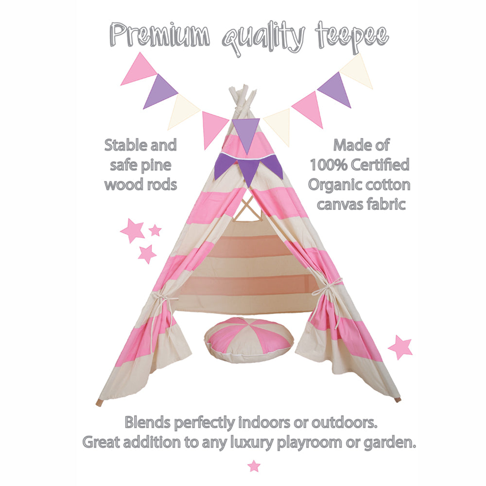 Pink Striped Tee Pee Tent with Matching Bunting