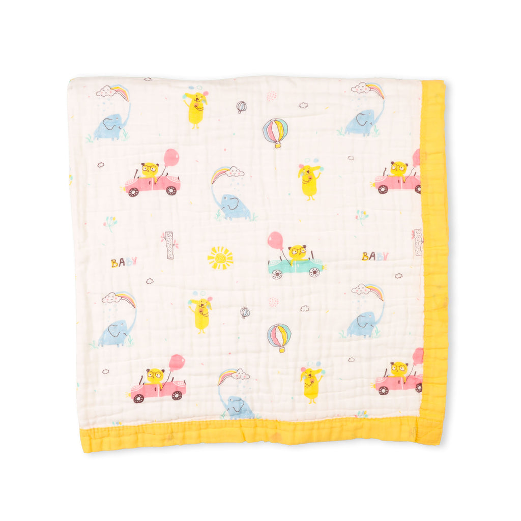 Balloons and Bears Quilted Muslin Blanket
