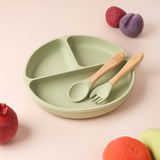 Silicone Plate & Cutlery Set- Green