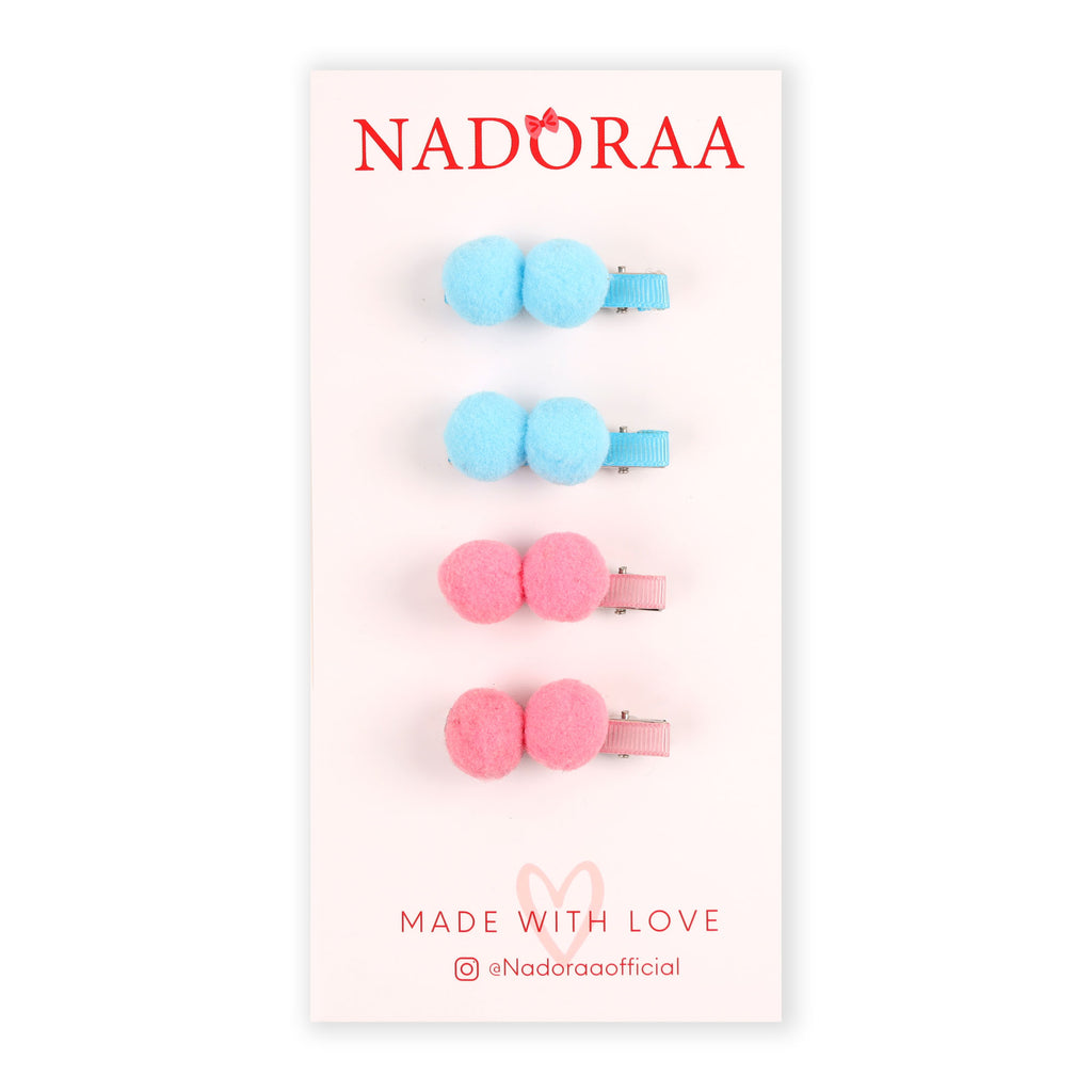 Nadoraa Blue and Pink Pom Pom Clip Set